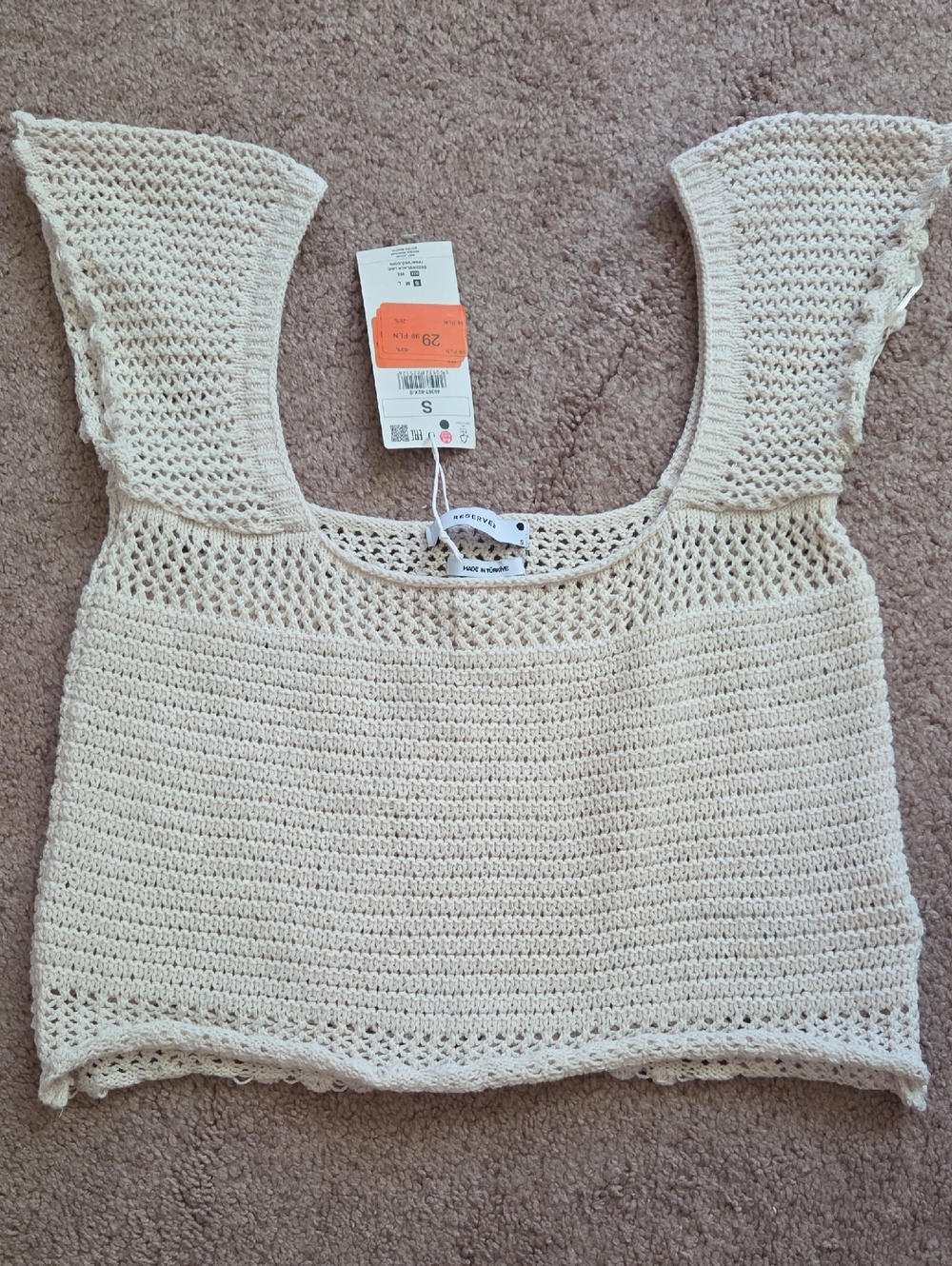 *NWT* Cream Crochet Square-Shoulder Crop Top